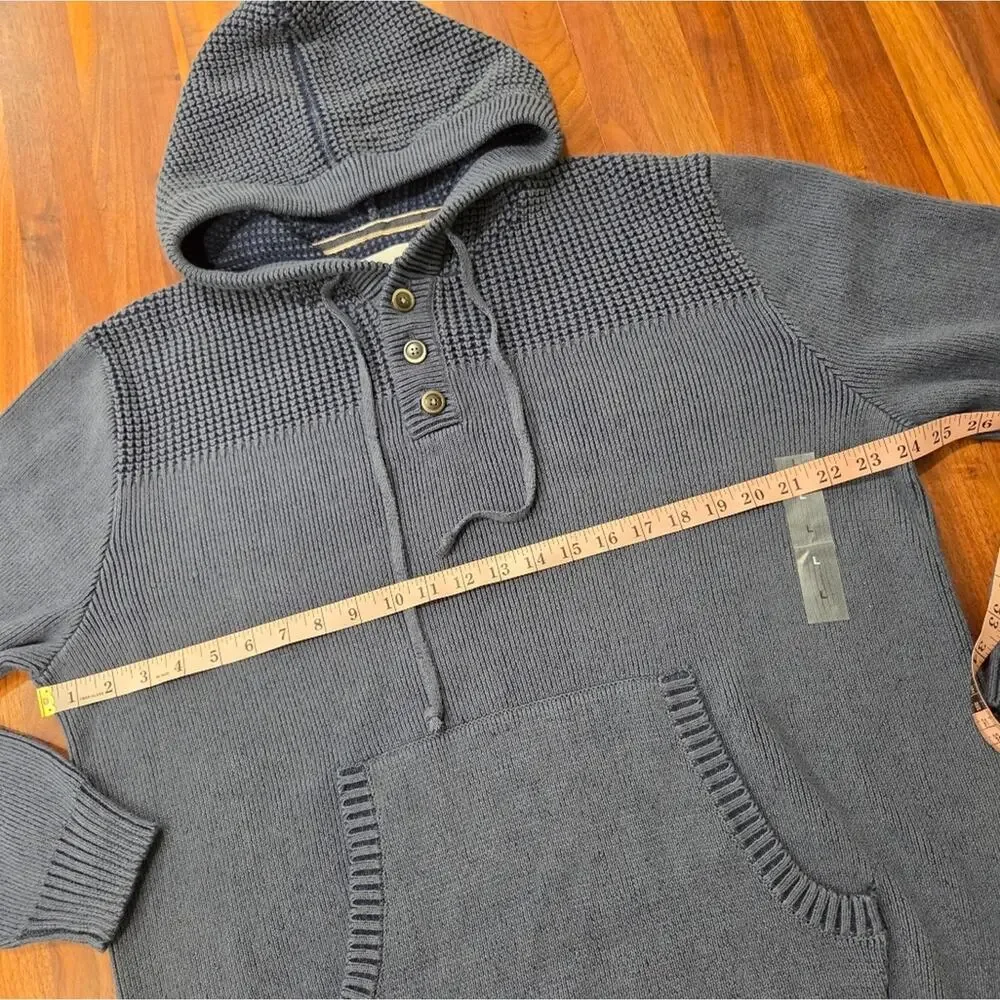 Sun + Stone Men's Hooded Sweater Mixed Knit Front Pocket NWOT Size Large